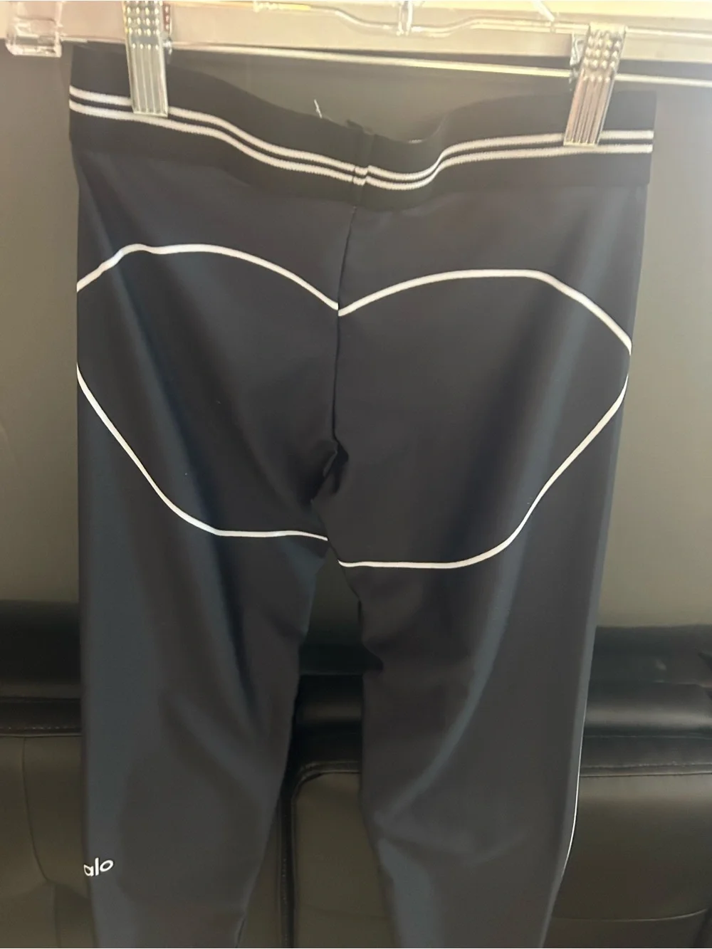 ALO Yoga Black Active Leggings with White Stripe Accents